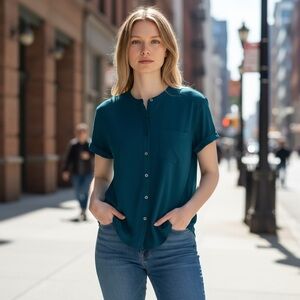 Lou & Grey by Loft - Turquoise Button-Up Shirt - Small - Never Worn